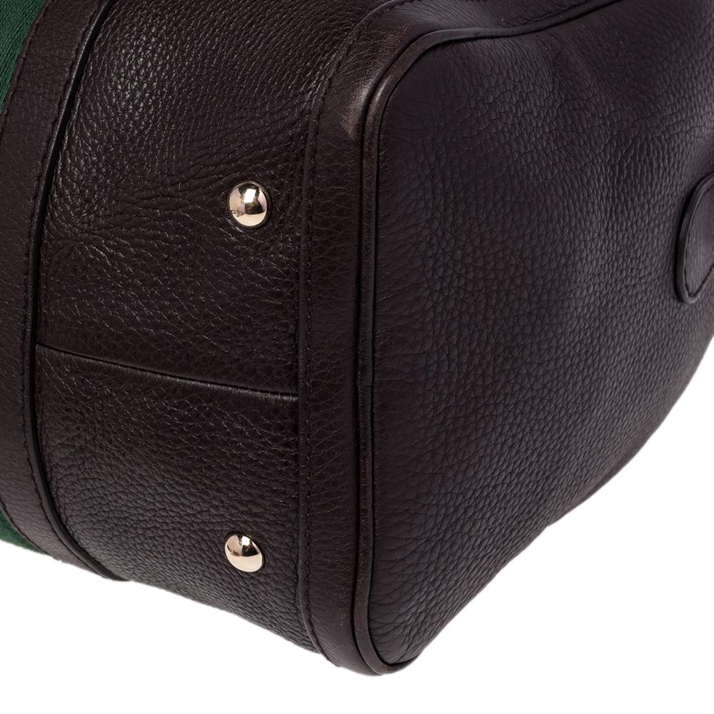 Gucci Dark Brown Leather Medium Vintage Web Boston Bag In Good Condition In Dubai, Al Qouz 2