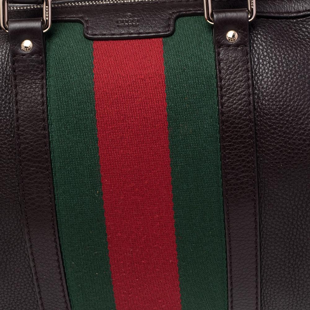 Women's Gucci Dark Brown Leather Medium Vintage Web Boston Bag