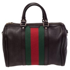 Gucci Sac Boston en cuir marron foncé:: de taille moyenne:: de type Web Vintage