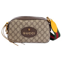 GUCCI Dunkelbraune Leder-Umhängetasche NEO VINTAGE GG SUPREME MESSENGER