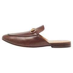 Gucci Dark Brown Leather Princetown Flat Mules Size 42