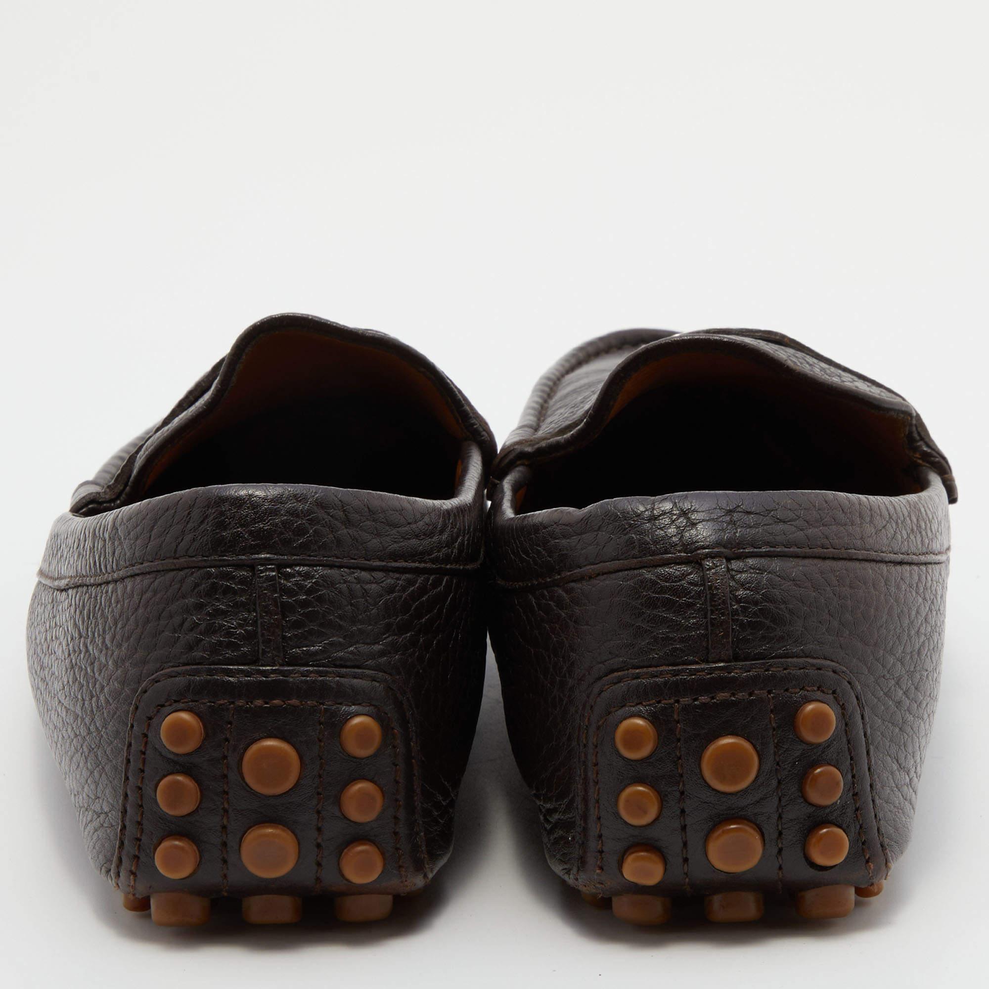 Men's Gucci Dark Brown Leather Slip On Loafers Size 42.5 For Sale