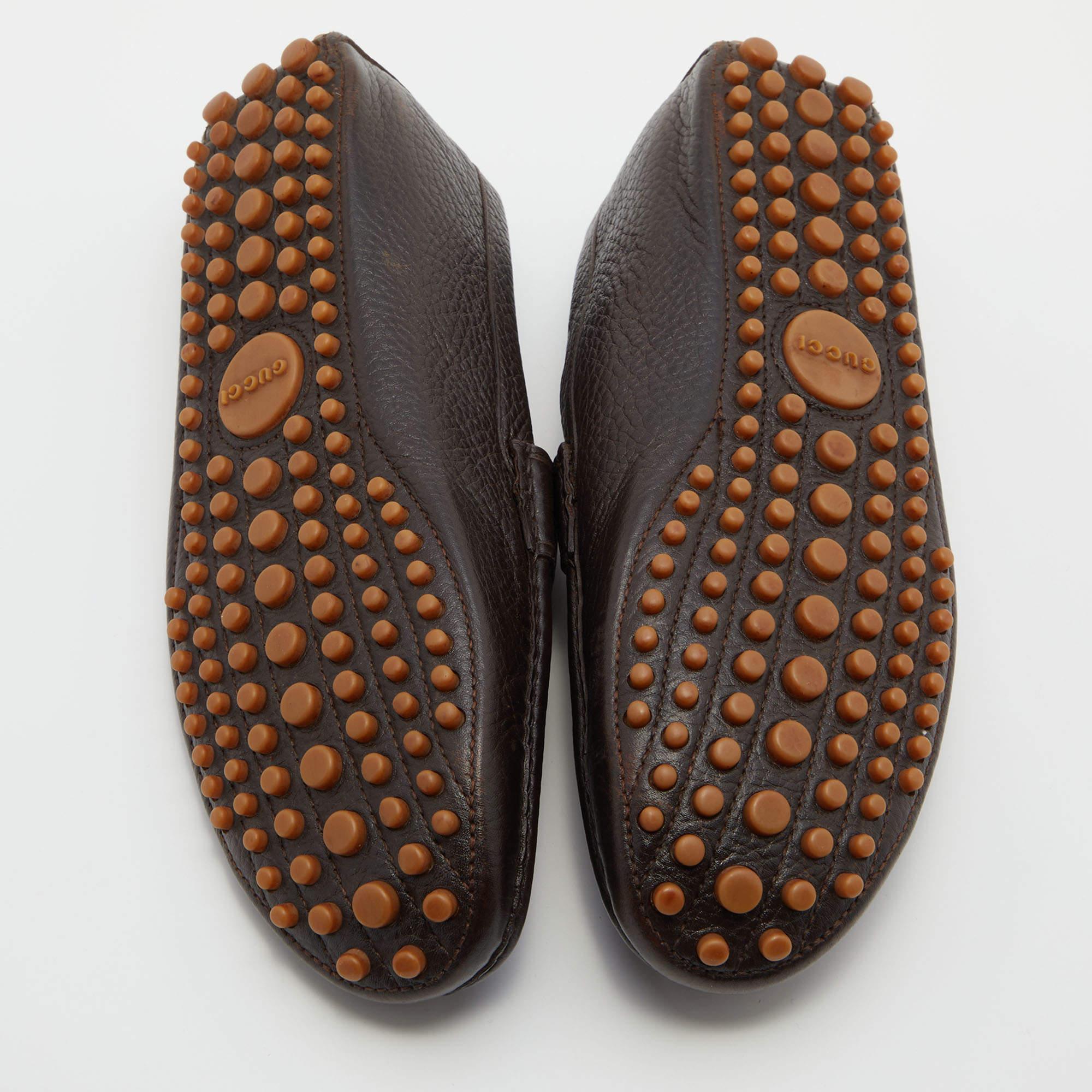 Gucci Dark Brown Leather Slip On Loafers Size 42.5 For Sale 1