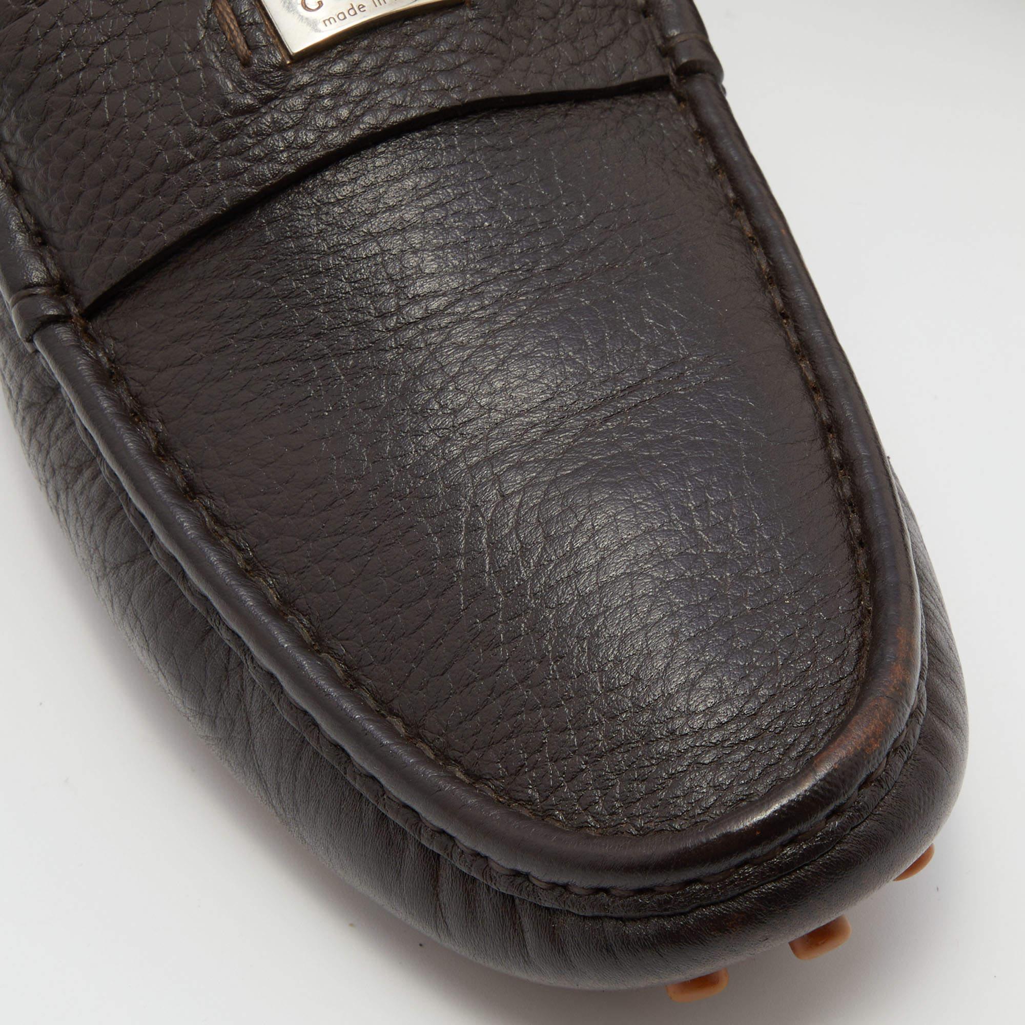 Gucci Dark Brown Leather Slip On Loafers Size 42.5 For Sale 2