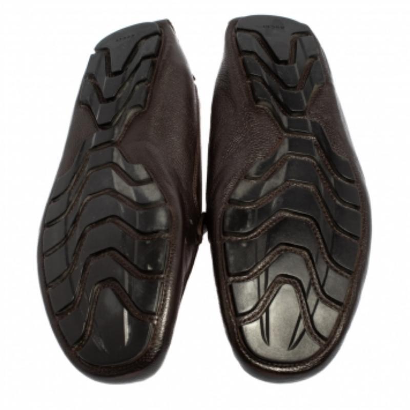 Black Gucci Dark Brown Leather Slip On Loafers Size 43.5 For Sale