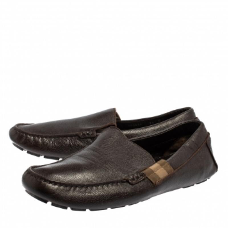 Gucci Dark Brown Leather Slip On Loafers Size 43.5 For Sale 1