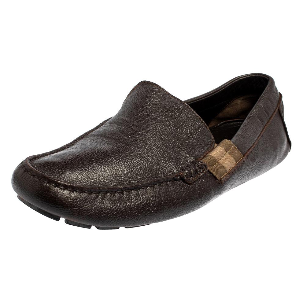 Gucci Dark Brown Leather Slip On Loafers Size 43.5 For Sale