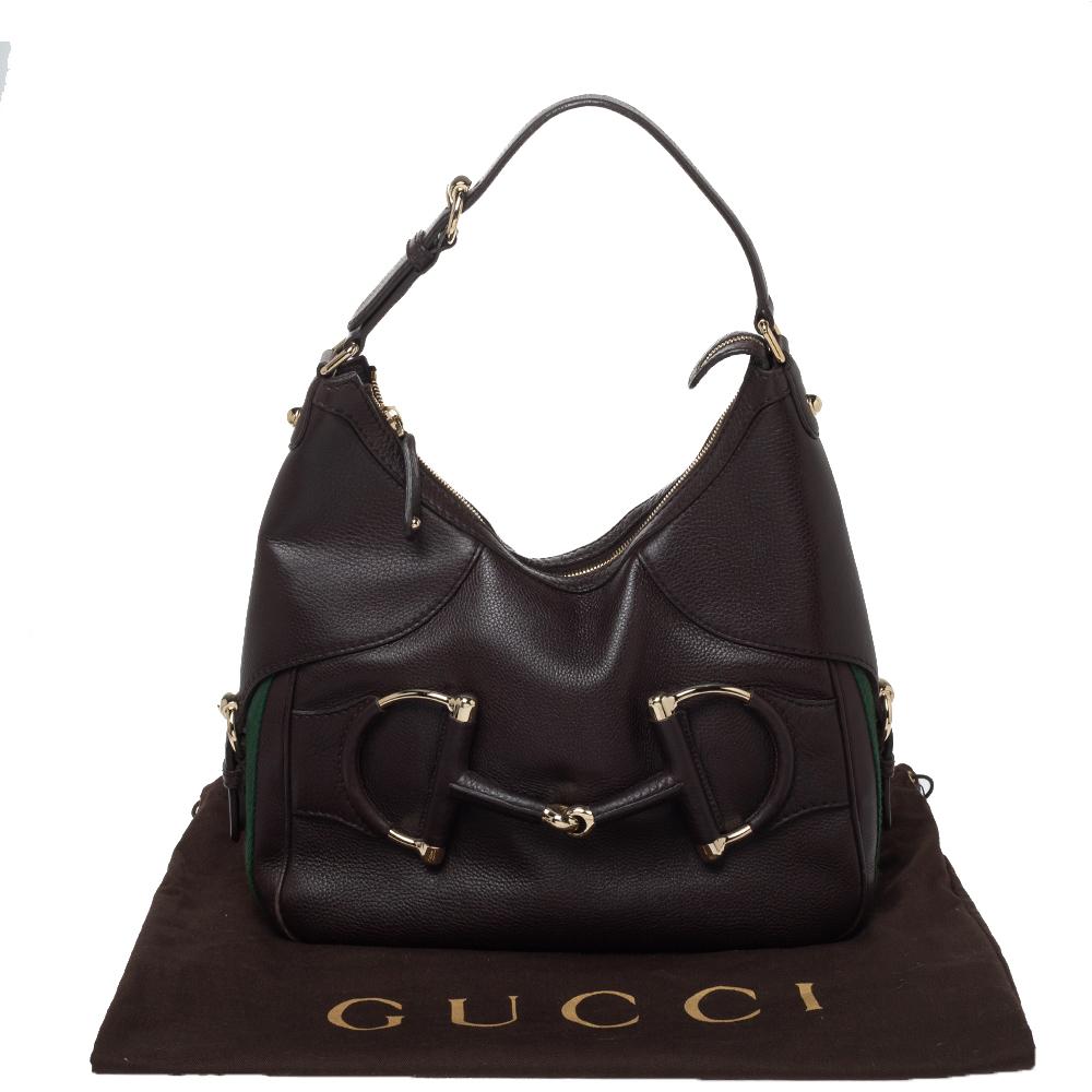 Gucci Dark Brown Leather Small Web Horsebit Heritage Hobo 9