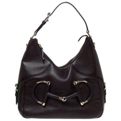 Gucci Dunkelbraun Leder Small Web Horsebit Heritage Hobo