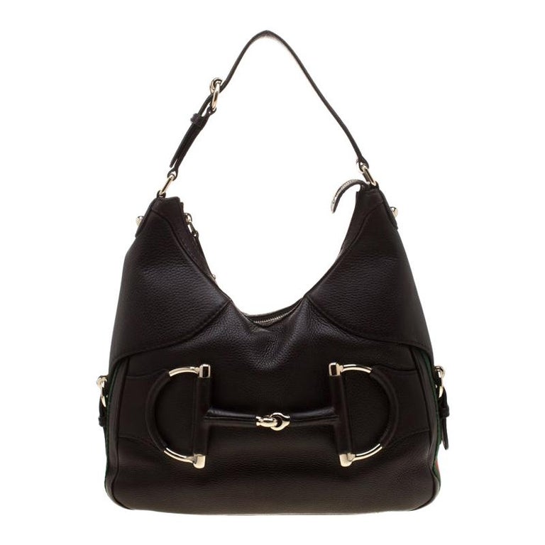 Gucci Dark Brown Leather Small Web Horsebit Heritage Hobo For Sale at ...