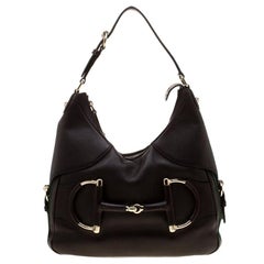 Gucci Dark Brown Leather Small Web Horsebit Heritage Hobo