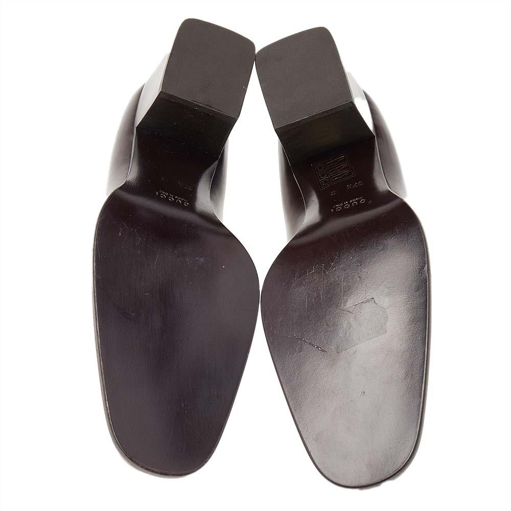 Black Gucci Dark Brown Leather Square Toe Block Heel Pumps Size 37.5 For Sale