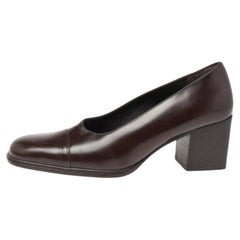 Gucci, pelle marrone scuro, punta quadrata, tacco a blocco, misura 37,5