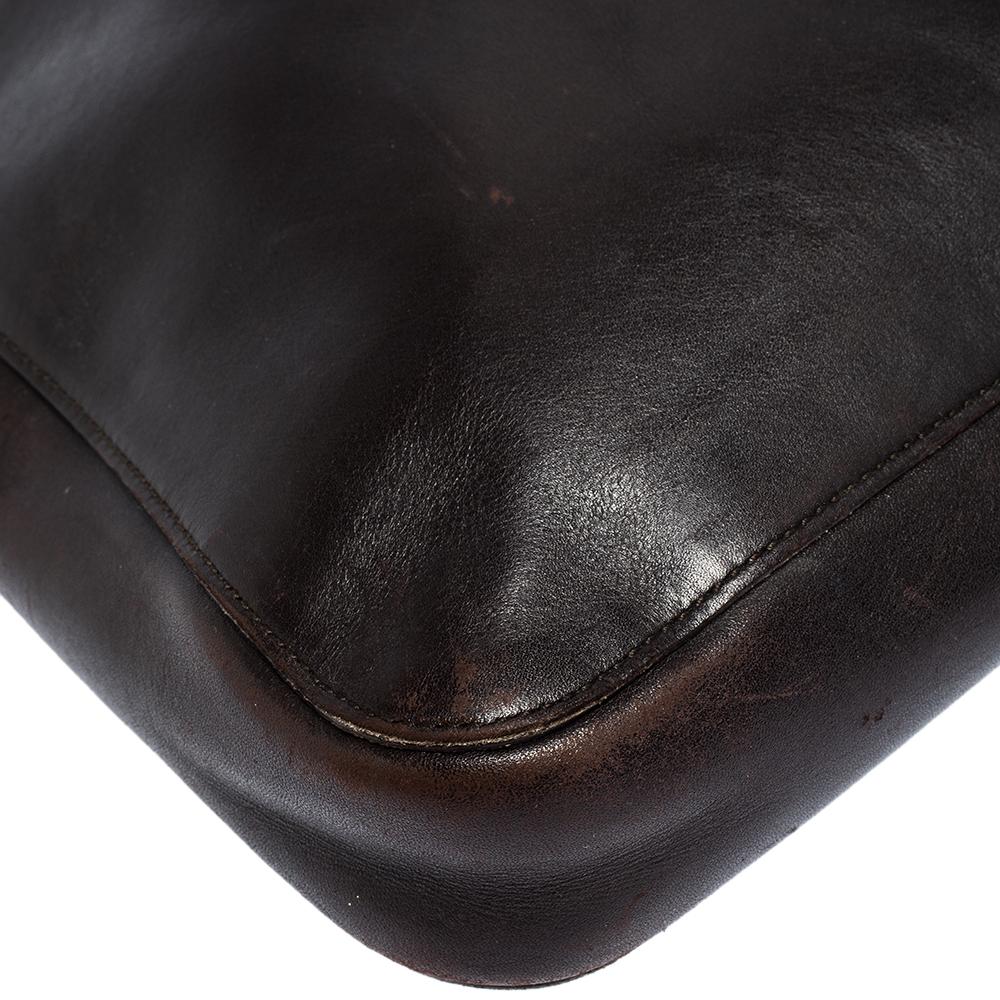 Women's Gucci Dark Brown Leather Vintage Metal Handle Shoulder Bag