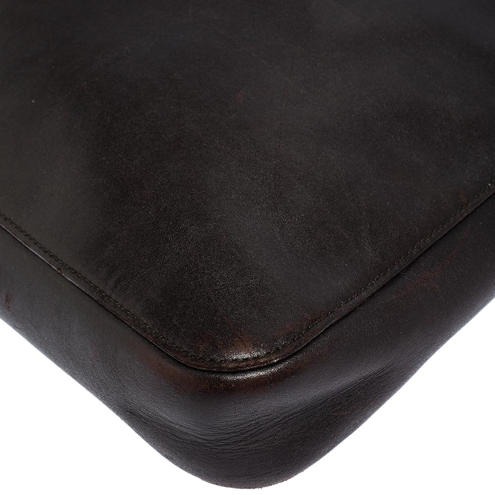 Gucci Dark Brown Leather Vintage Metal Handle Shoulder Bag 1