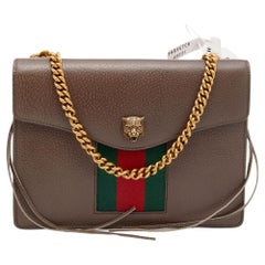 Gucci Dunkelbraune Leder-Umhängetasche mit Web Animalier Kette