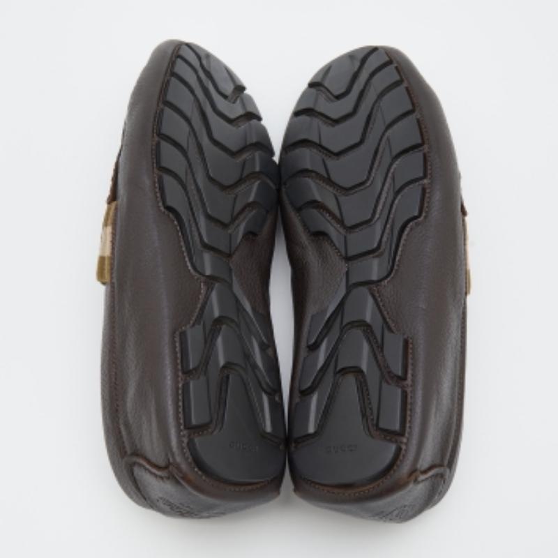 Gucci Dark Brown Leather Web Detail Slip On Loafers Size 40 For Sale 2