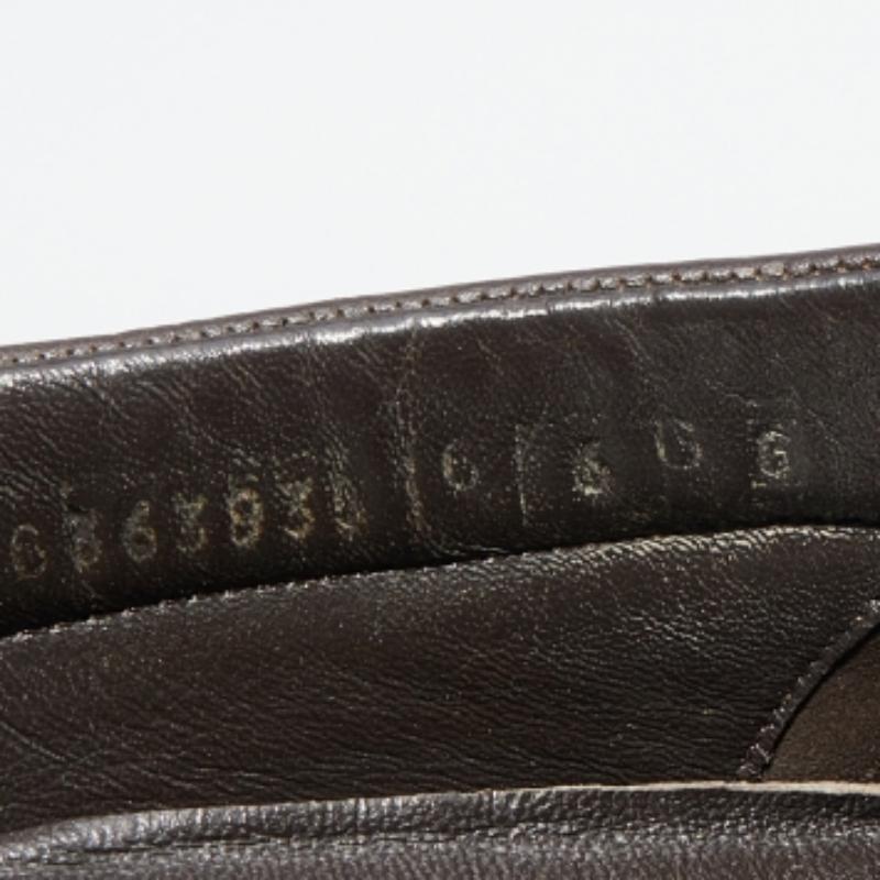 Gucci Dark Brown Leather Web Detail Slip On Loafers Size 40 For Sale 3