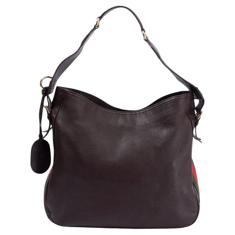 GUCCI dark brown leather WEB HOBO Shoulder Bag For Sale at 1stDibs