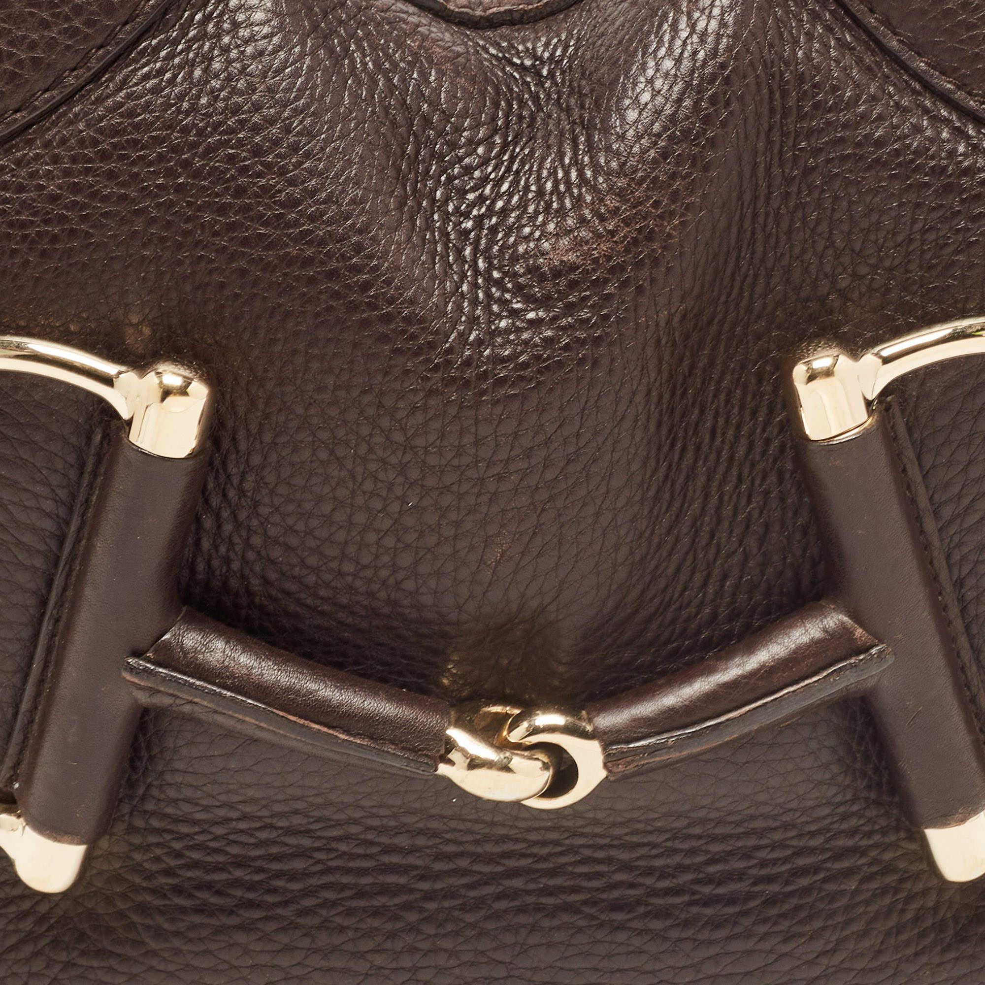Gucci Dark Brown Leather Web Horsebit Heritage Hobo 4