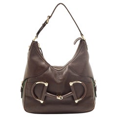 Gucci Dark Brown Leather Web Horsebit Heritage Hobo