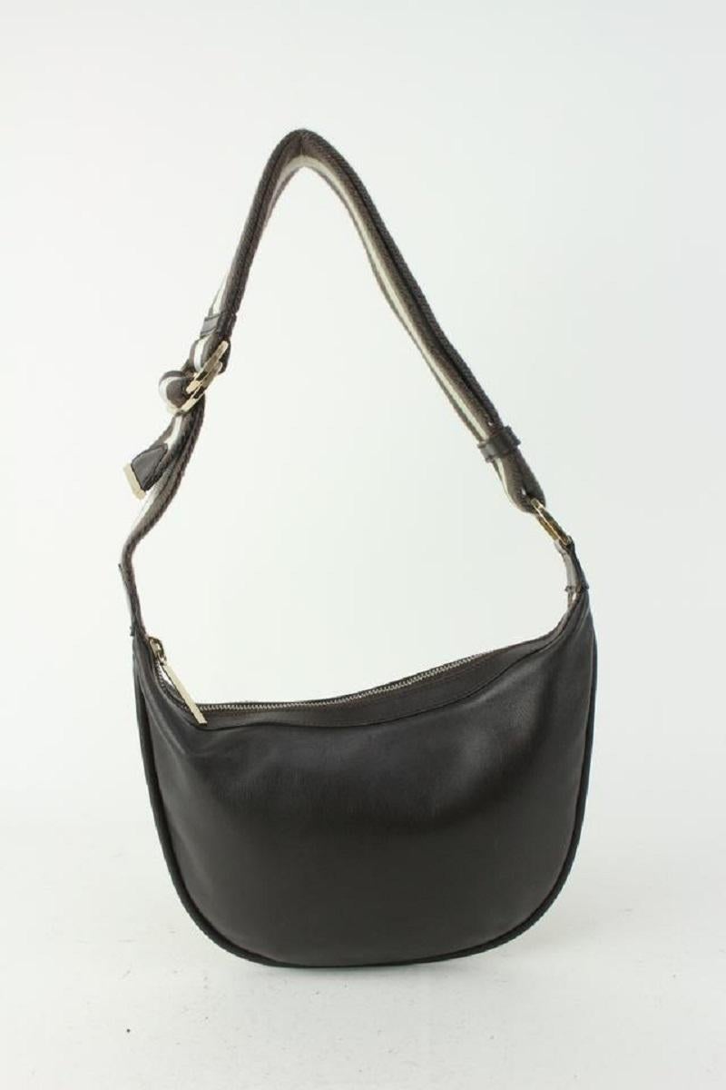 Women's Gucci Dark Brown Leather Web Messenger Hobo Bag 1GG99 For Sale