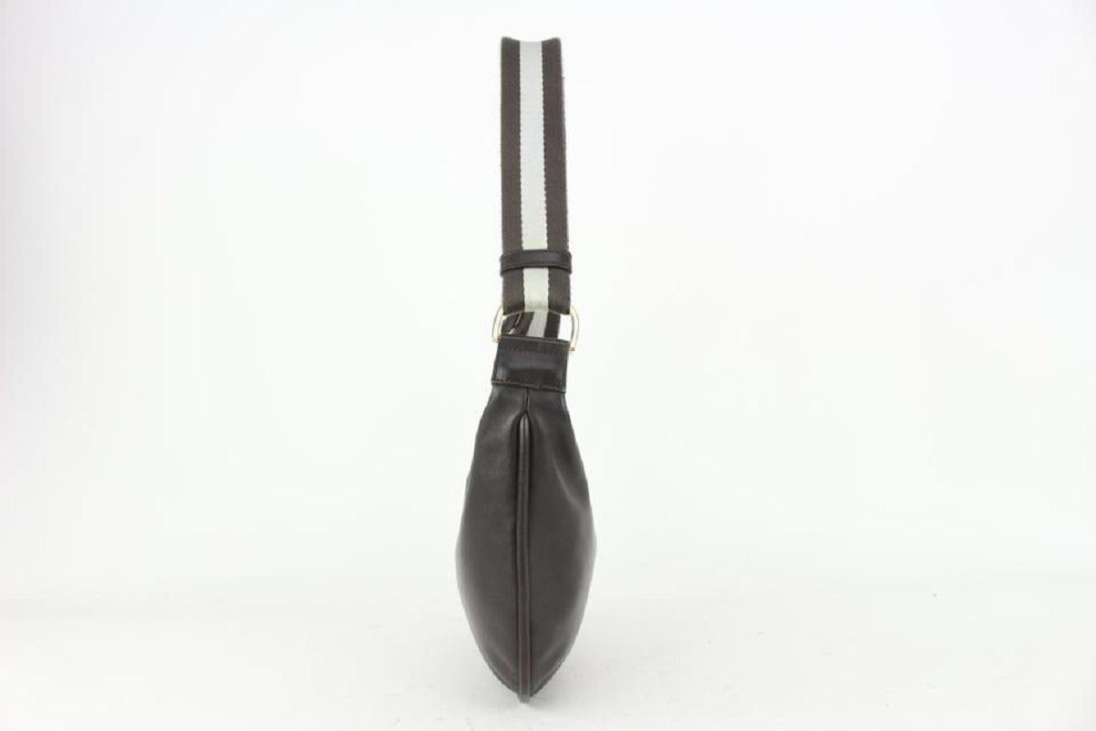 Gucci Dark Brown Leather Web Messenger Hobo Bag 1GG99 For Sale 2