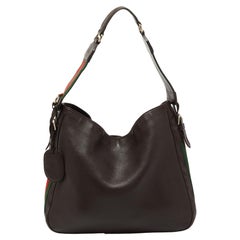 Gucci Dark Brown Leather Web Shoulder Bag