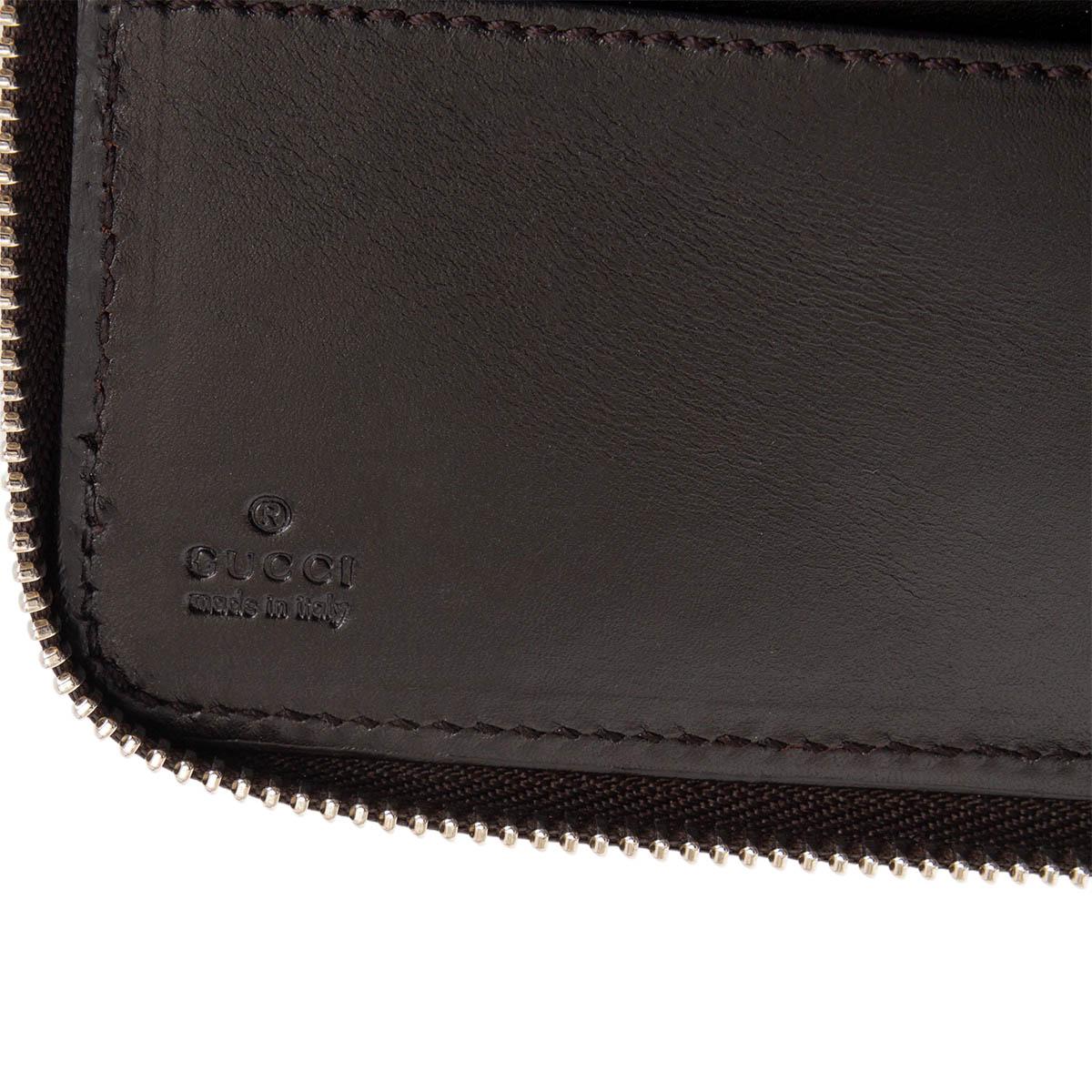 Black GUCCI dark brown leather ZIP AROUND TOP HANDLE TRAVEL Wallet
