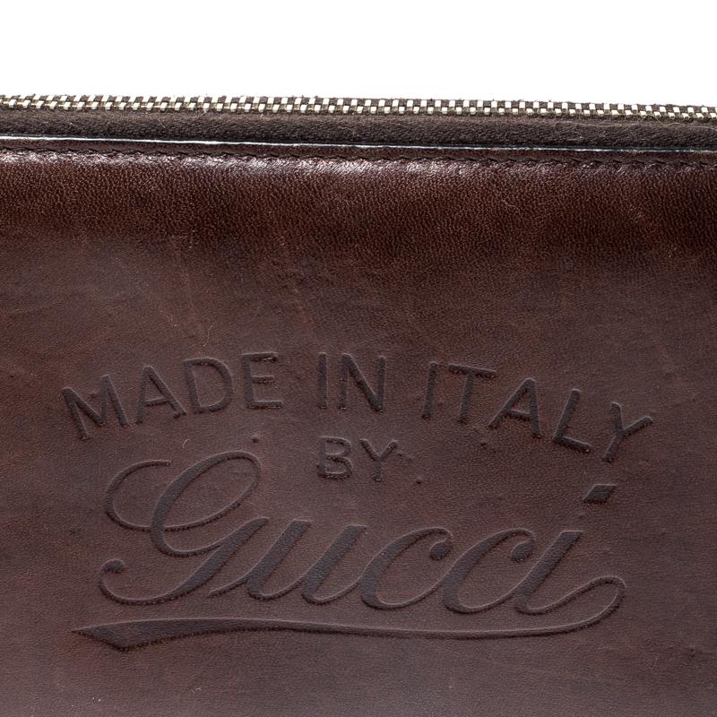 Gucci Dark Brown Leather Zip Around Wallet Organizer 3