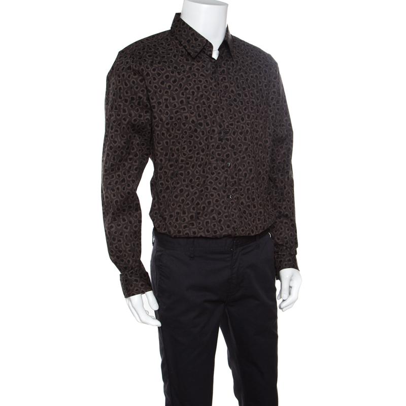 Black Gucci Dark Brown Leopard Printed Cotton Button Front Shirt 3XL