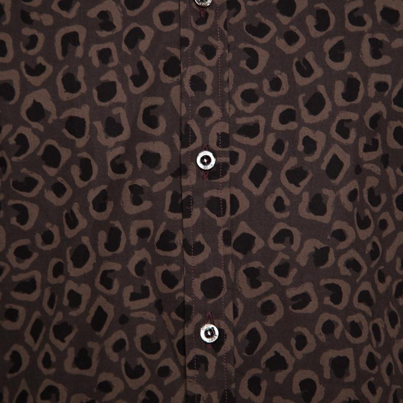 Gucci Dark Brown Leopard Printed Cotton Button Front Shirt 3XL 1