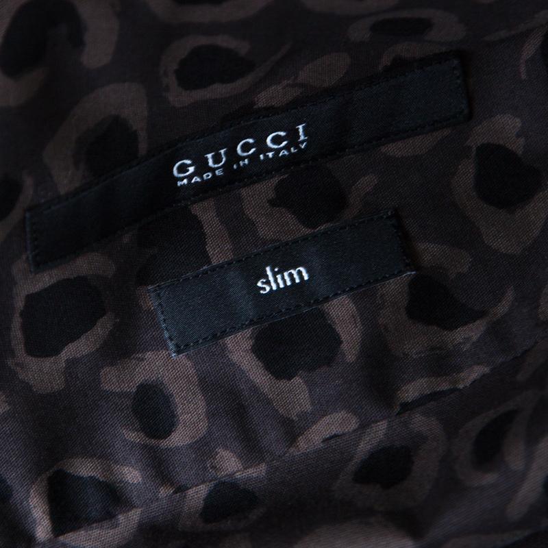 Gucci Dark Brown Leopard Printed Cotton Button Front Shirt 3XL 2