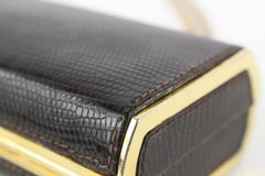 Gucci Dark Brown Lizard Minaudiere on Chain Evening Clutch 113g28