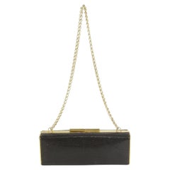 Gucci Dark Brown Lizard Minaudiere on Chain Evening Clutch 113g28