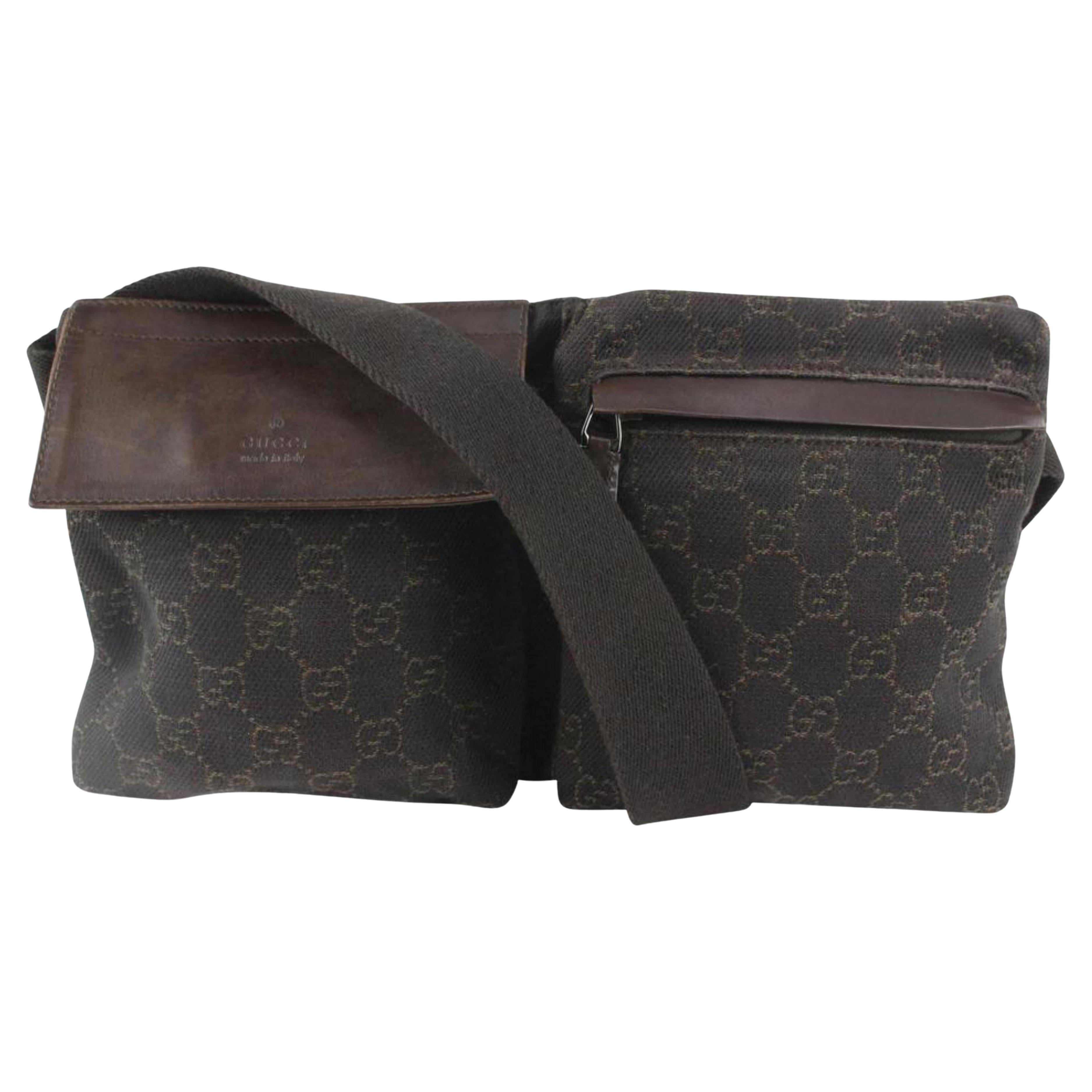 Gucci Dark Brown Monogram GG Belt Bag Waist Pack Bum Pouch 123g32 For Sale