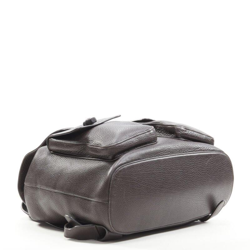 Women's GUCCI dark brown pebble leather Bamboo turnlock pocket flap backpack bag