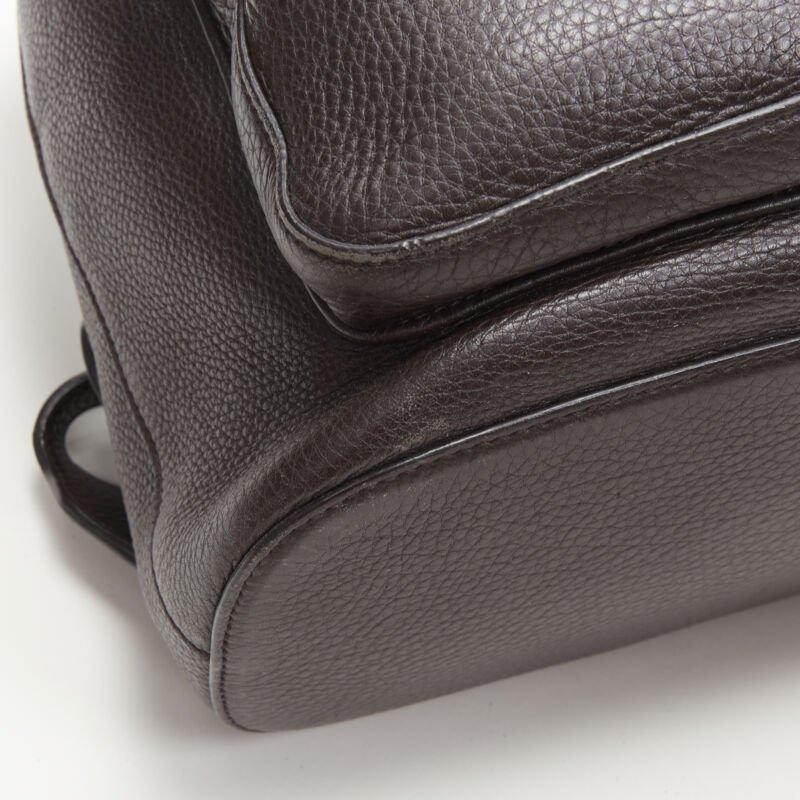 GUCCI dark brown pebble leather Bamboo turnlock pocket flap backpack bag 3