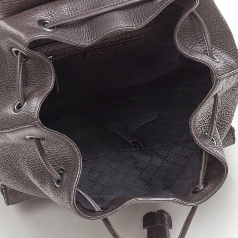 GUCCI dark brown pebble leather Bamboo turnlock pocket flap backpack bag 4