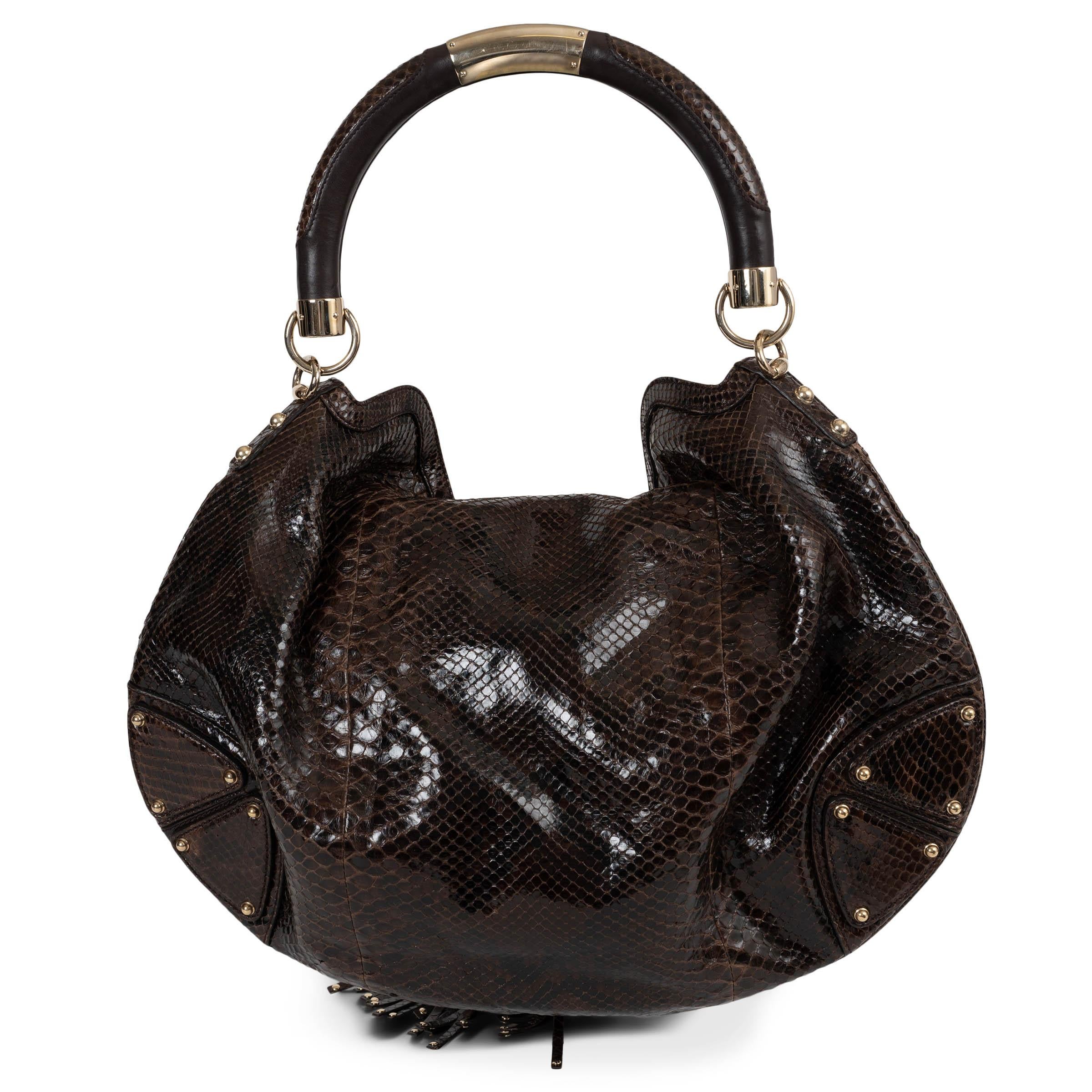 Black GUCCI dark brown PYTHON INDY LARGE Hobo Bag For Sale