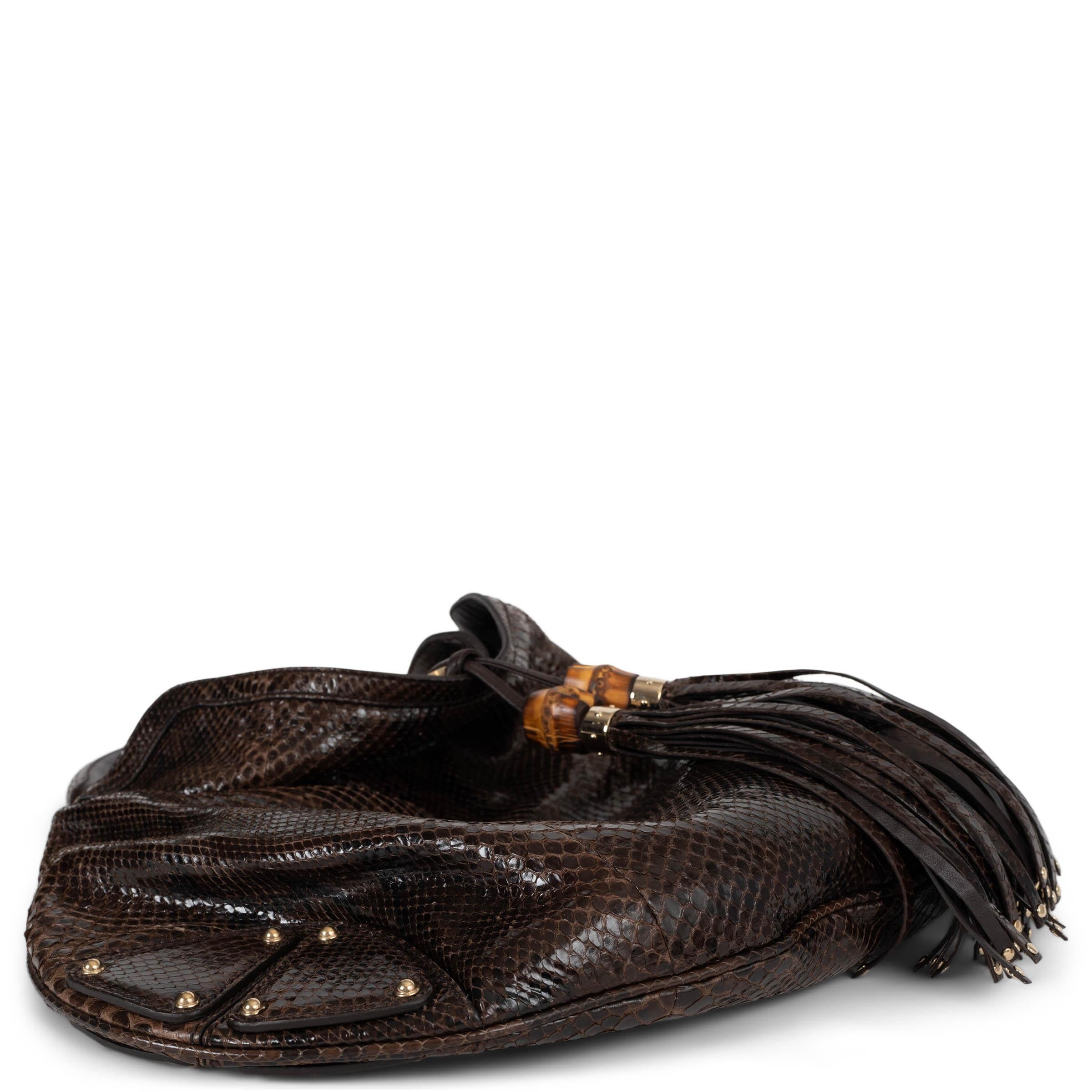 GUCCI dark brown PYTHON INDY LARGE Hobo Bag In Excellent Condition For Sale In Zürich, CH