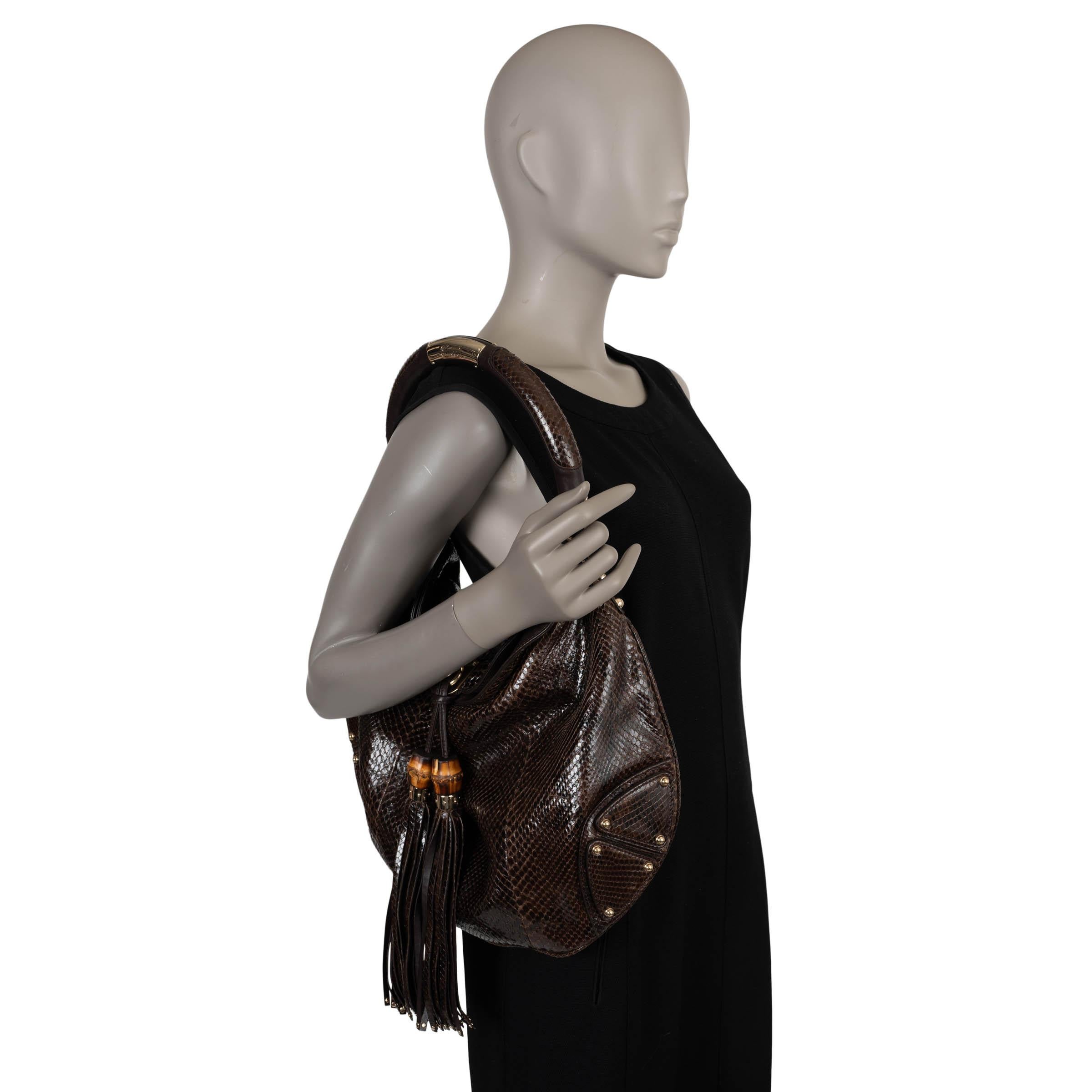 GUCCI dark brown PYTHON INDY LARGE Hobo Bag For Sale 4