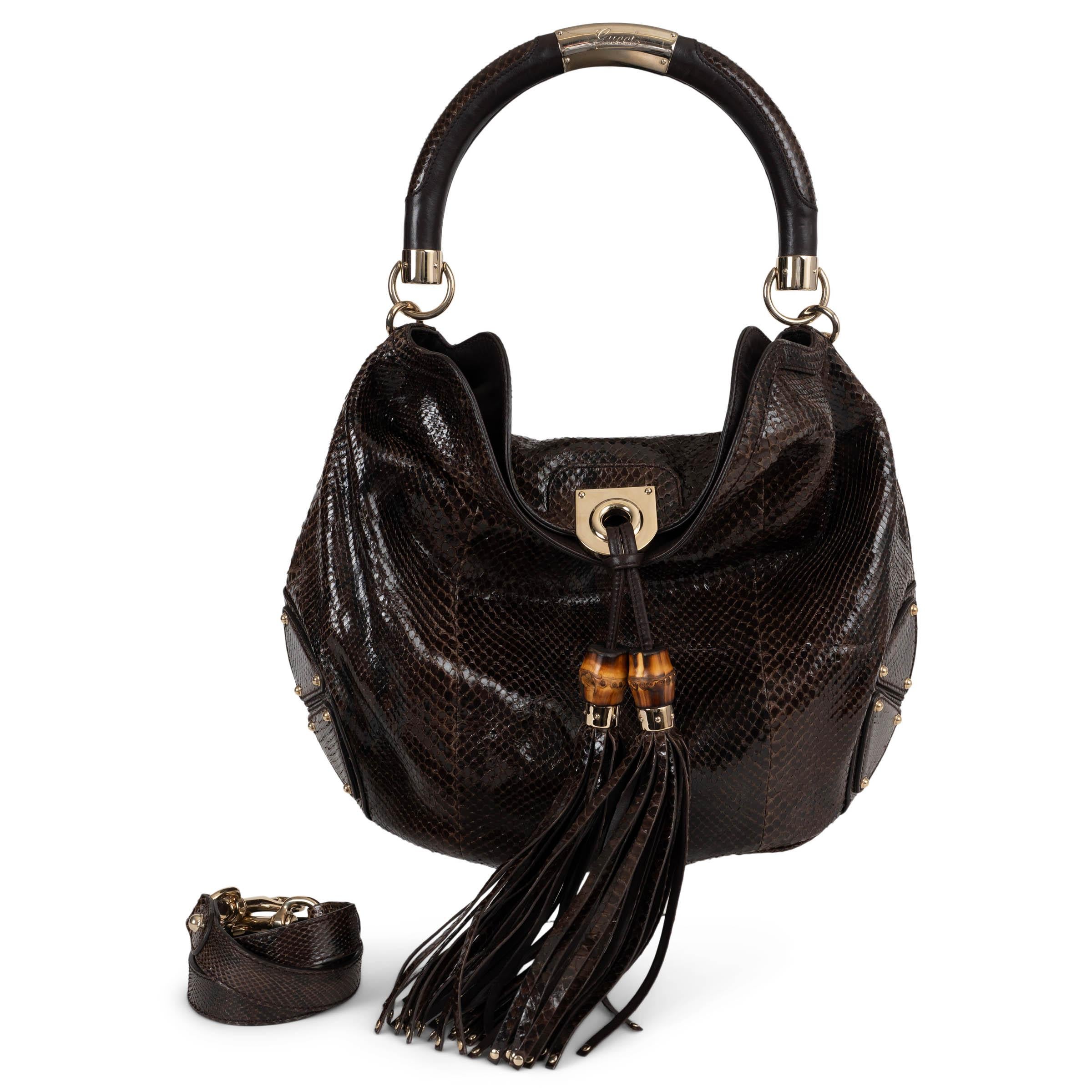 GUCCI dark brown PYTHON INDY LARGE Hobo Bag For Sale