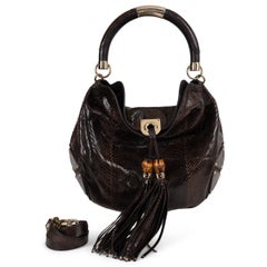 Gucci Marrone scuro PYTHON INDY LARGE Borsa Hobo