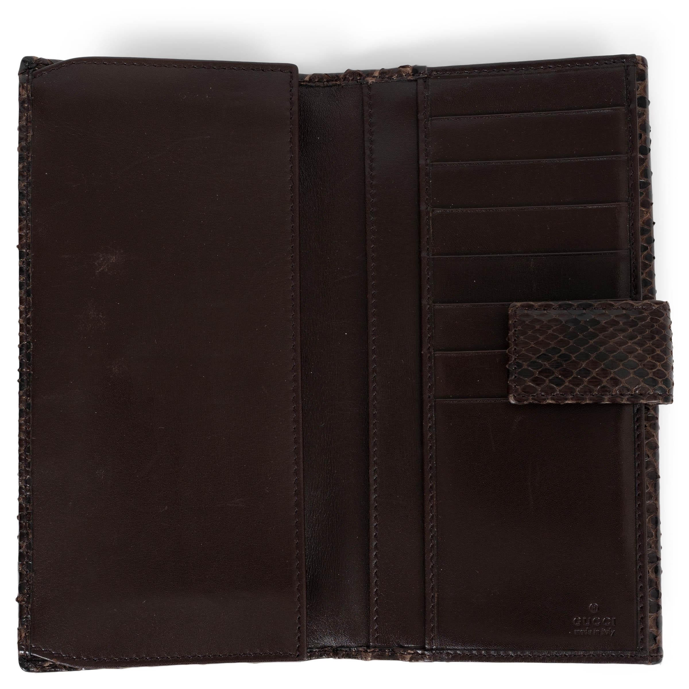 GUCCI dunkelbraunes PYTHON Leder INDY Portemonnaie im Angebot 1