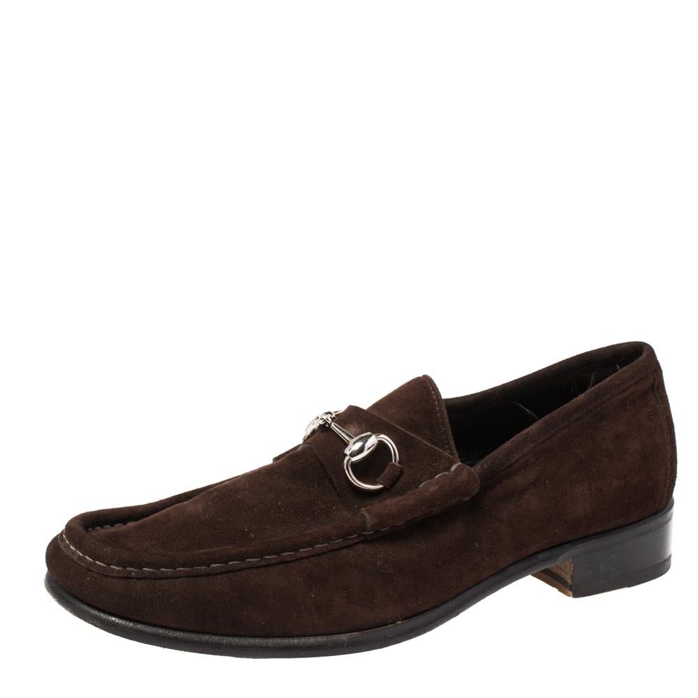 gucci brown suede horsebit loafers