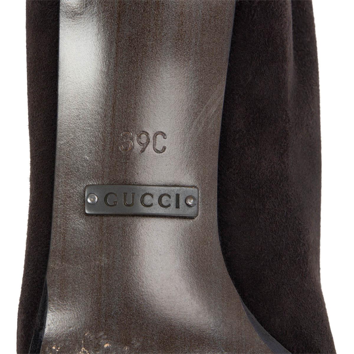Women's GUCCI dark brown suede POINTE TOE MID CALF Boots Shoes 39