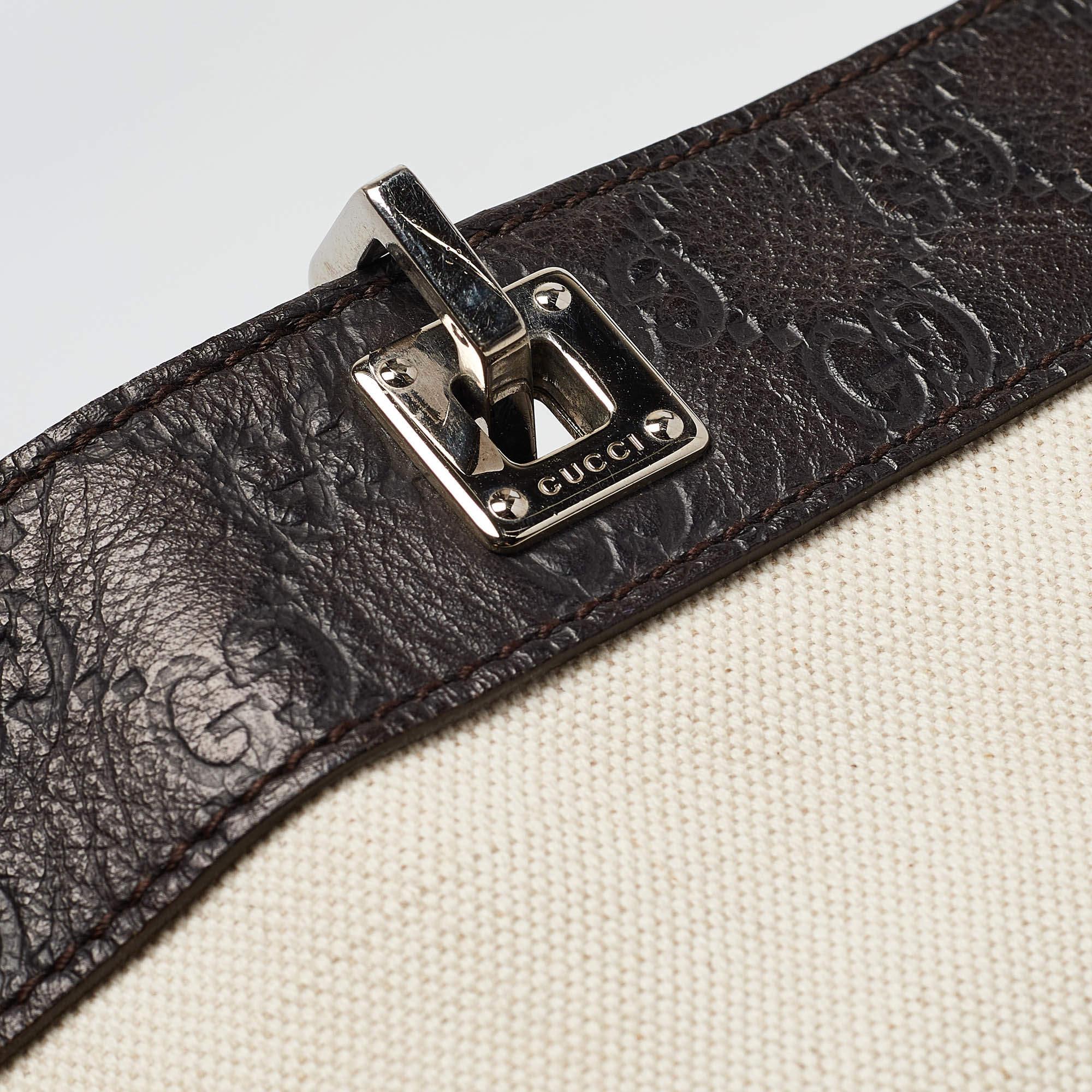Women's Gucci Dark Brown/White Canvas and Leather Tote For Sale