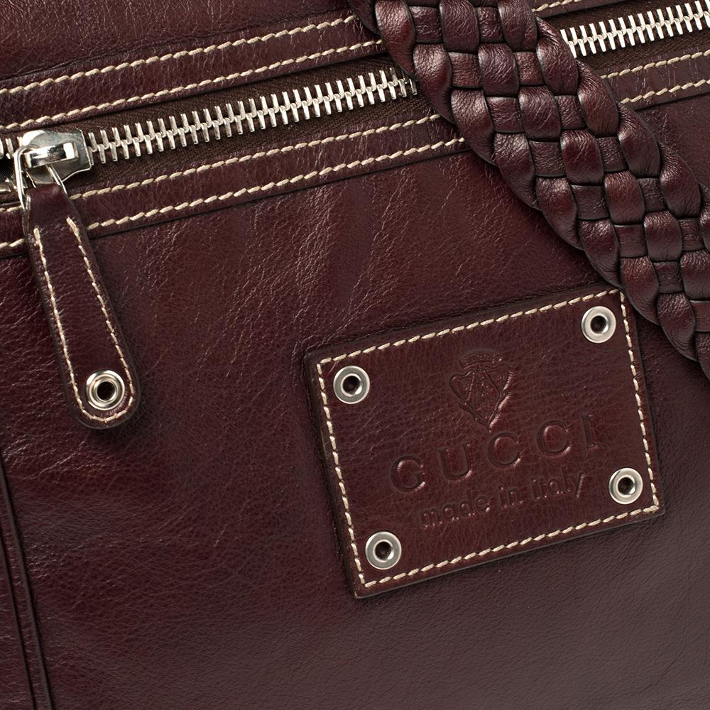 Gucci Dark Burgundy Leather Braided Strap Shoulder Bag 1