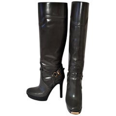 Gucci Dark Gray Leather Platform Boots Sz 6